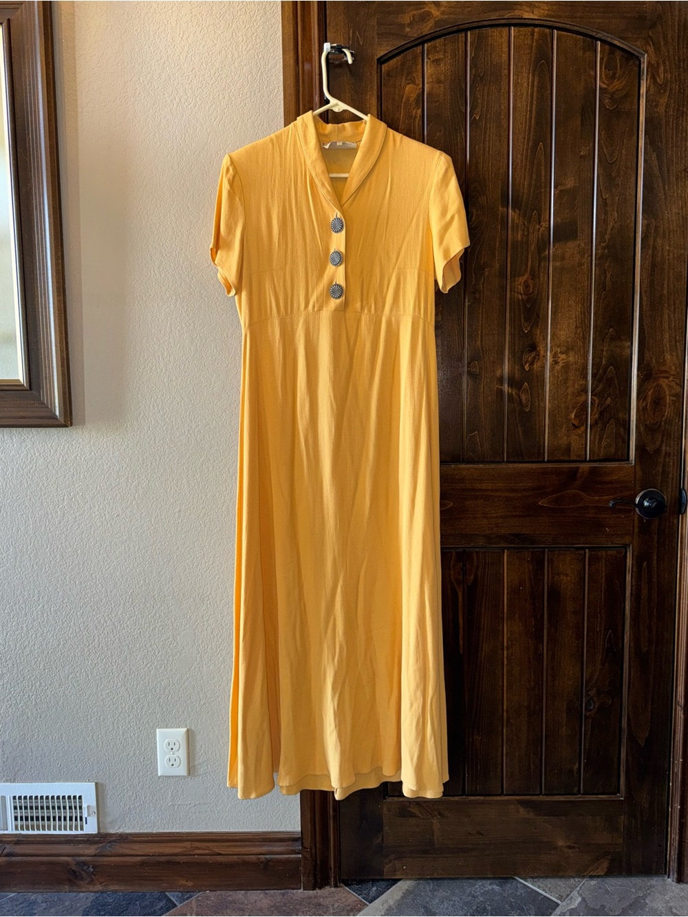 Double D Ranch Yellow Short-Sleeve Midi Dress with Button Placket